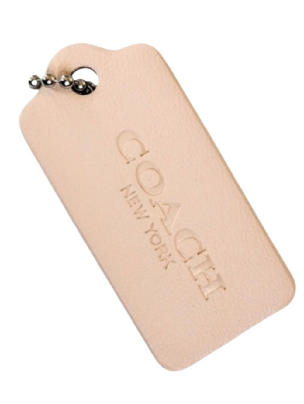 🍦 1.75" Coach Buff Nude Beige Leather Nickel Hangtag Bag Fob Charm Keychain
